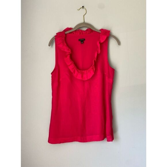 Ann Taylor pink 100% silk ruffle trim scoop neck Side zip fully lined ￼tank size - Picture 2 of 6